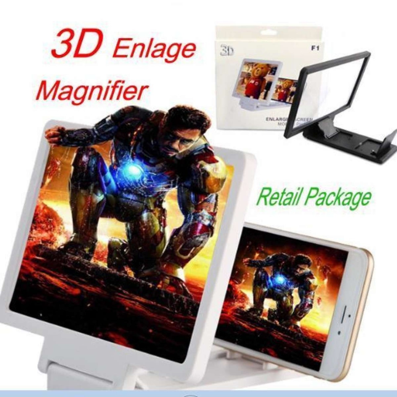 F1 Mobile Phone 3D Screen Magnifier - White