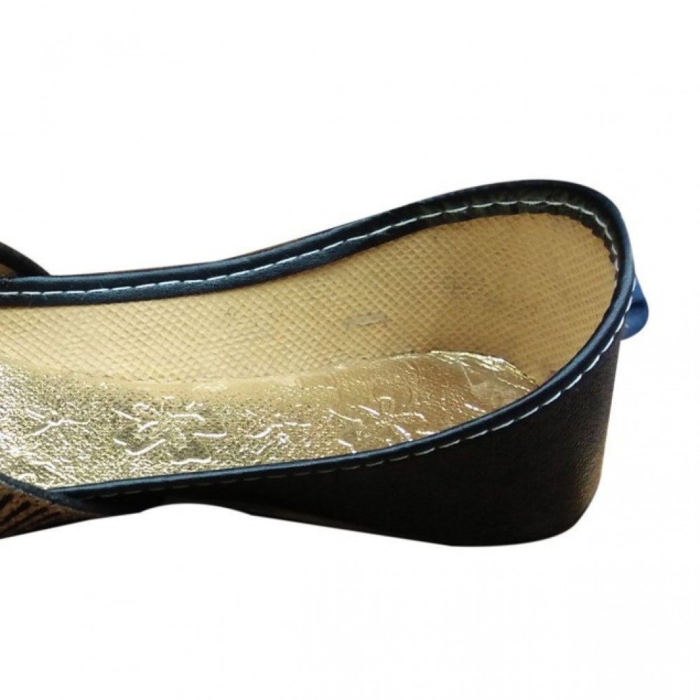 Fancy & Traditional Broach Khussa Shoes For Women - Black & Golden -  8 To 11
