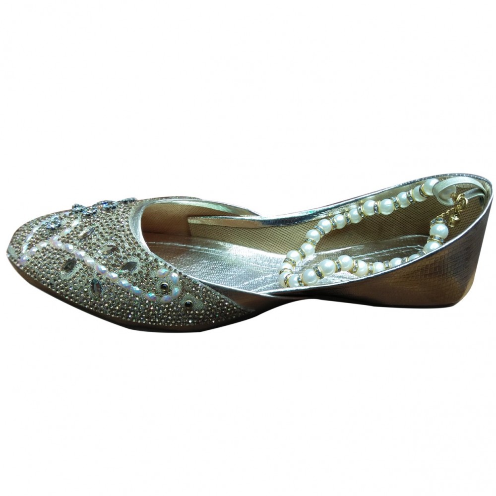 Fancy & Traditional Broach Khussa Shoes For Women - Silver - 7