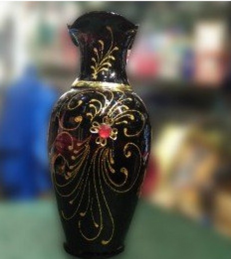 Gold Colour Printed Glass Vase Guldaan For Home Decoration - Black
