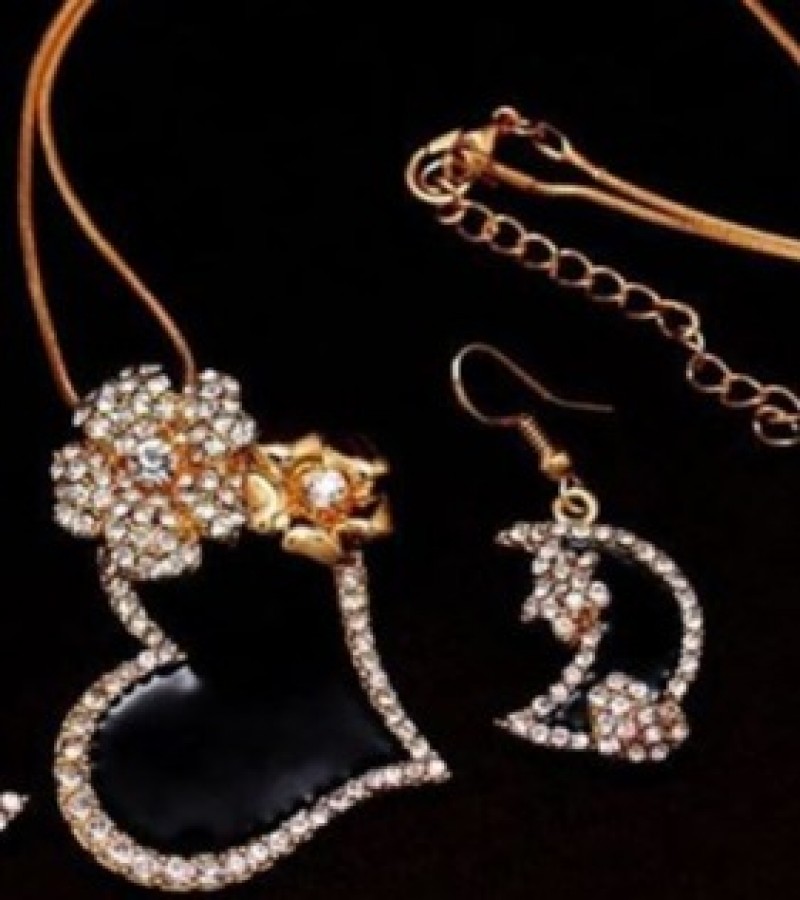Gold Filled Austrian Crystal Enamel Heart Necklace & Earrings