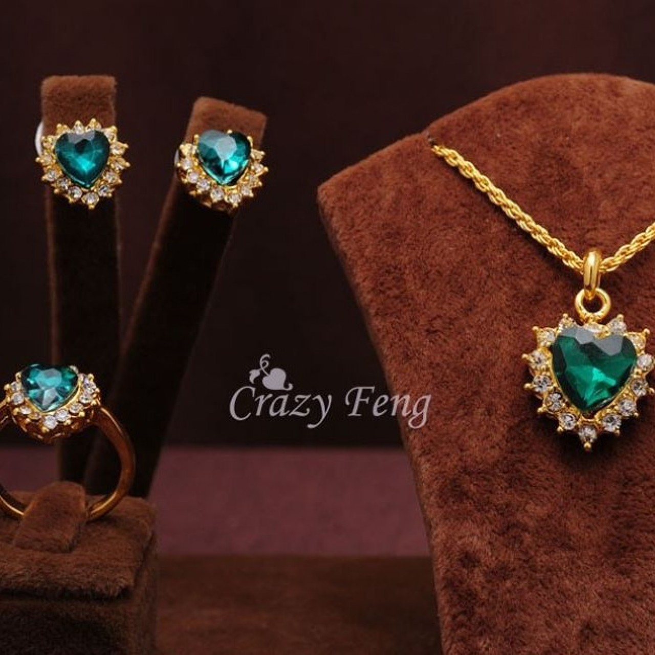 Gold Filled Sapphire Necklace With Earrings & Ring
