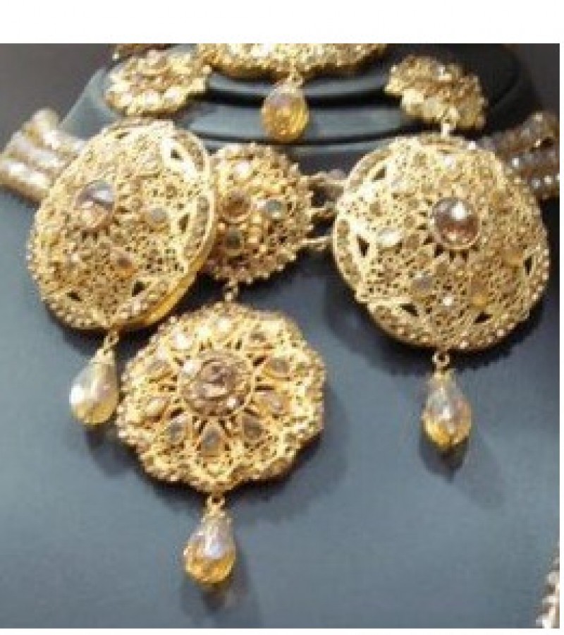 Golden Mala, Earrings, Matha Pati & Choker Necklace Jewelry Set For Women - Casting Material