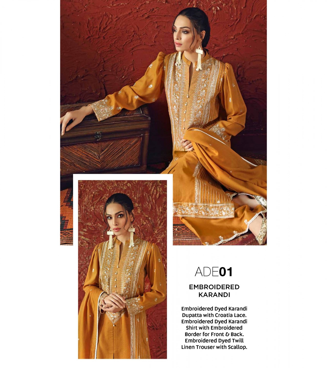 Gul Ahmed 3 PC Unstitched Embroidered Suit with Karandi Dupatta ADE-01