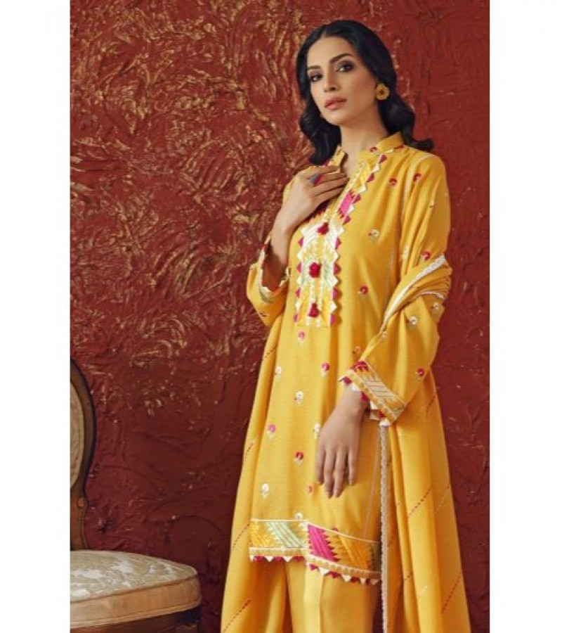 Gul Ahmed 3 PC Unstitched Embroidered Suit with Karandi Dupatta ADE-02