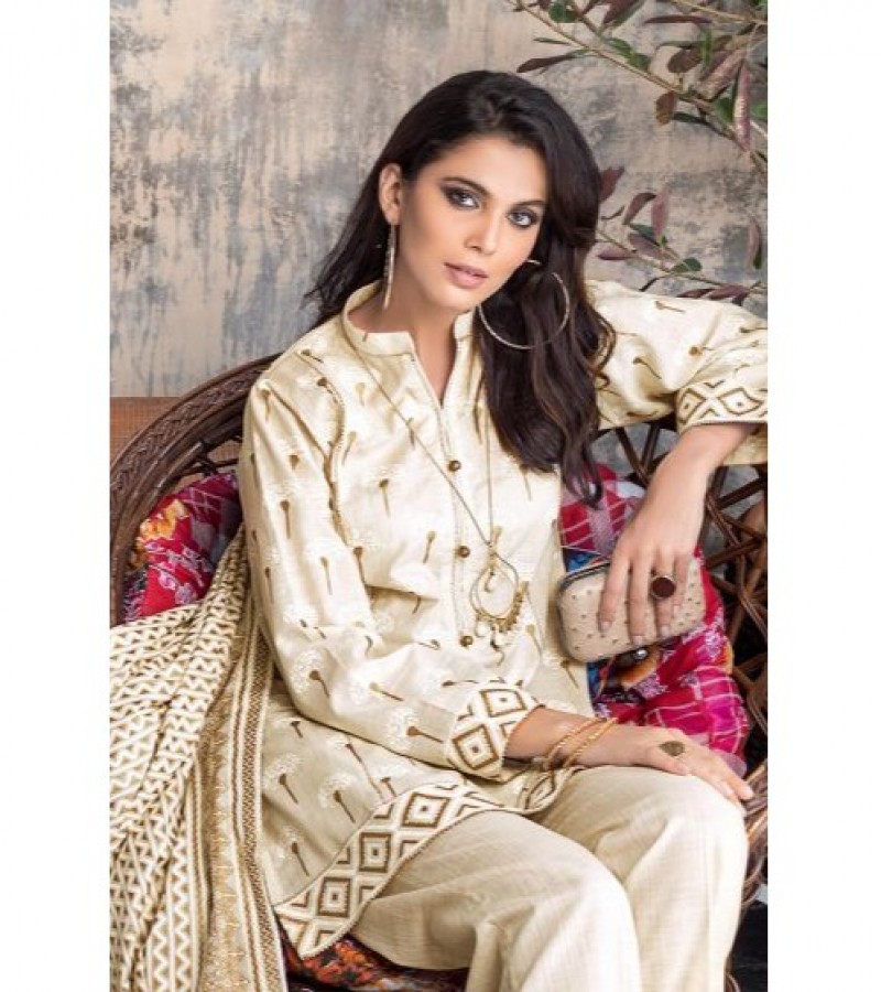 Gul Ahmed 3 PC Unstitched Gold Lacquer Printed Khaddar Suit K-89