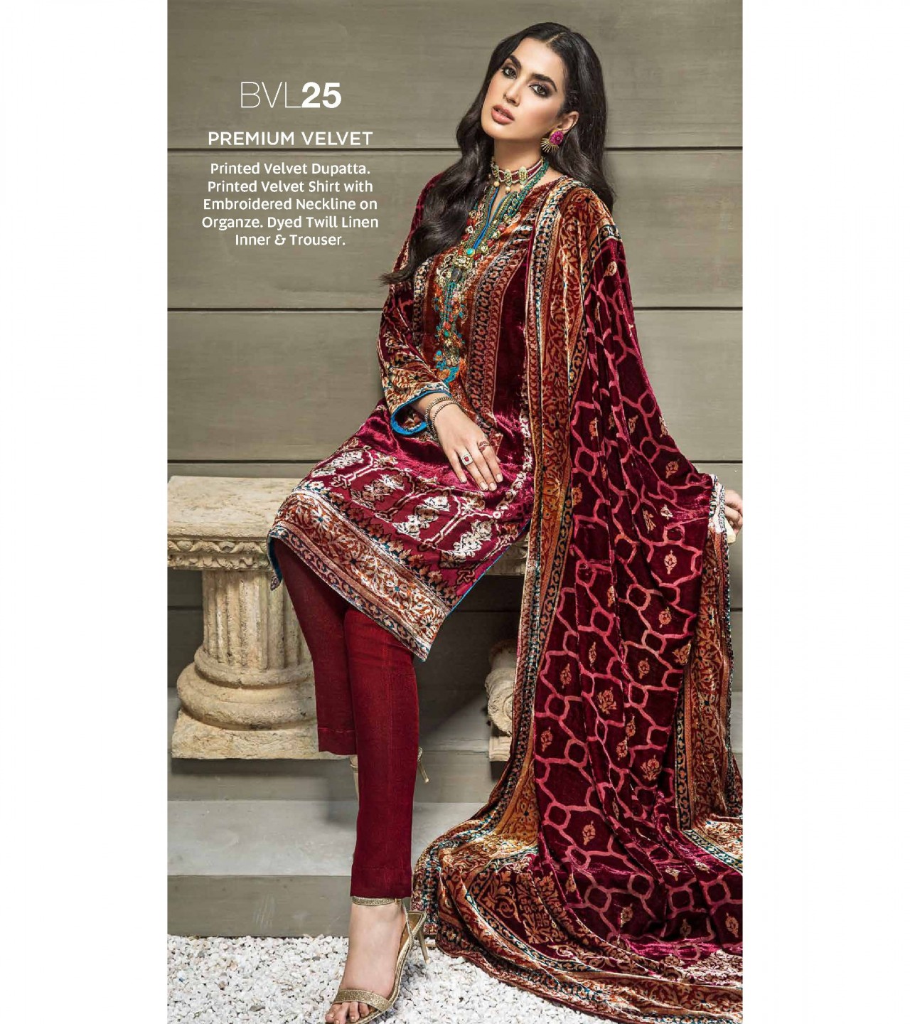 Gul Ahmed 3 PC Unstitched Printed Suit with Nylon Velvet Dupatta BVL-25