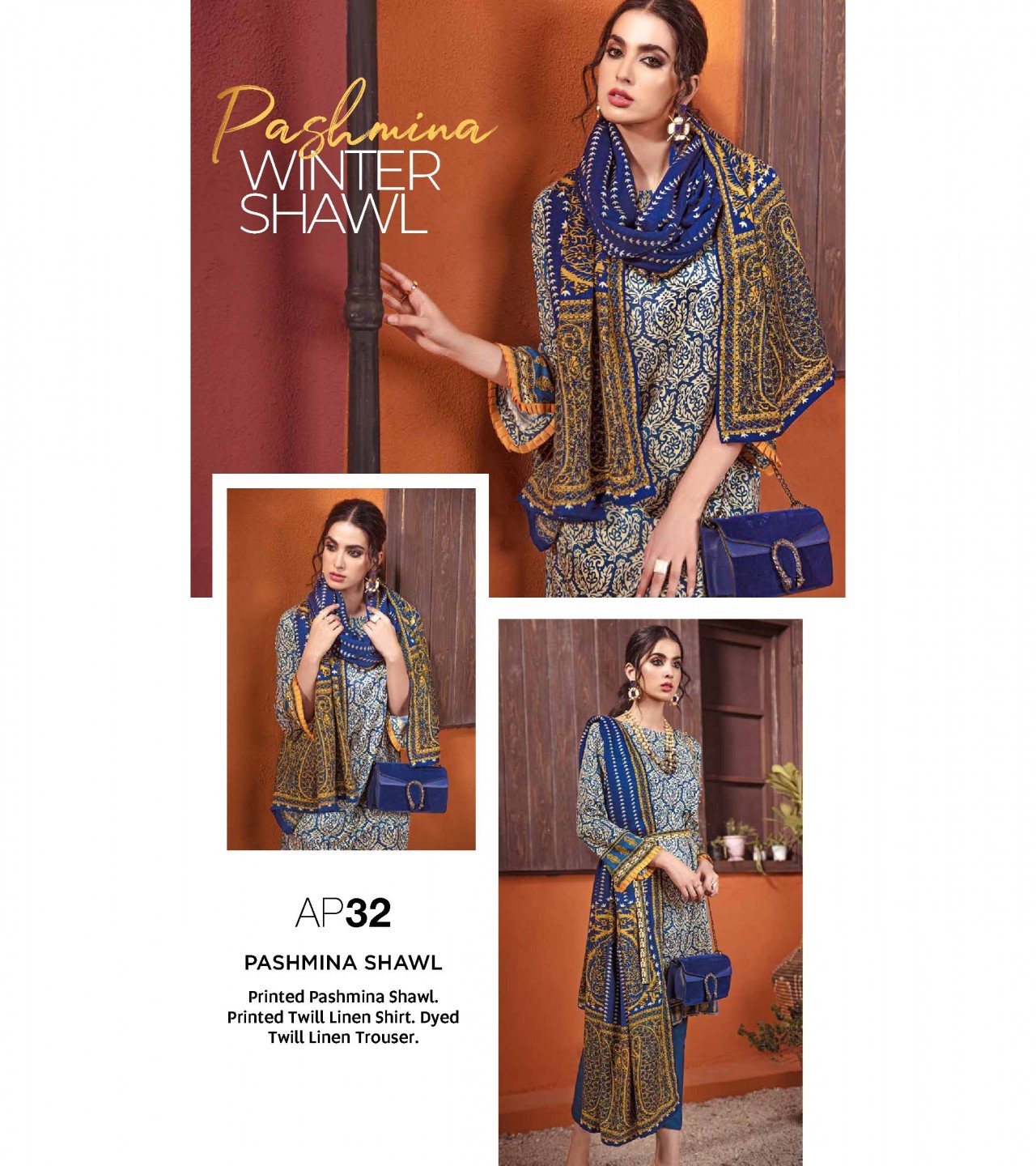 Gul Ahmed 3 PC Unstitched Twill Linen Suit with Pashmina Shawl AP-32