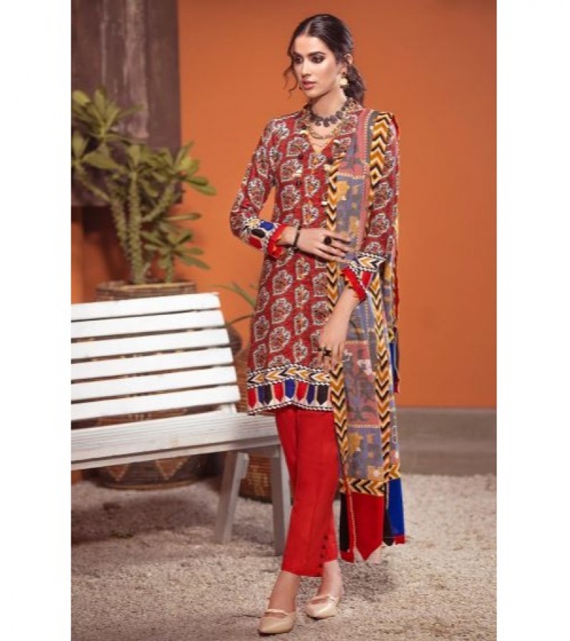 Gul Ahmed 3 PC Unstitched Twill Linen Suit with Pashmina Shawl AP-34