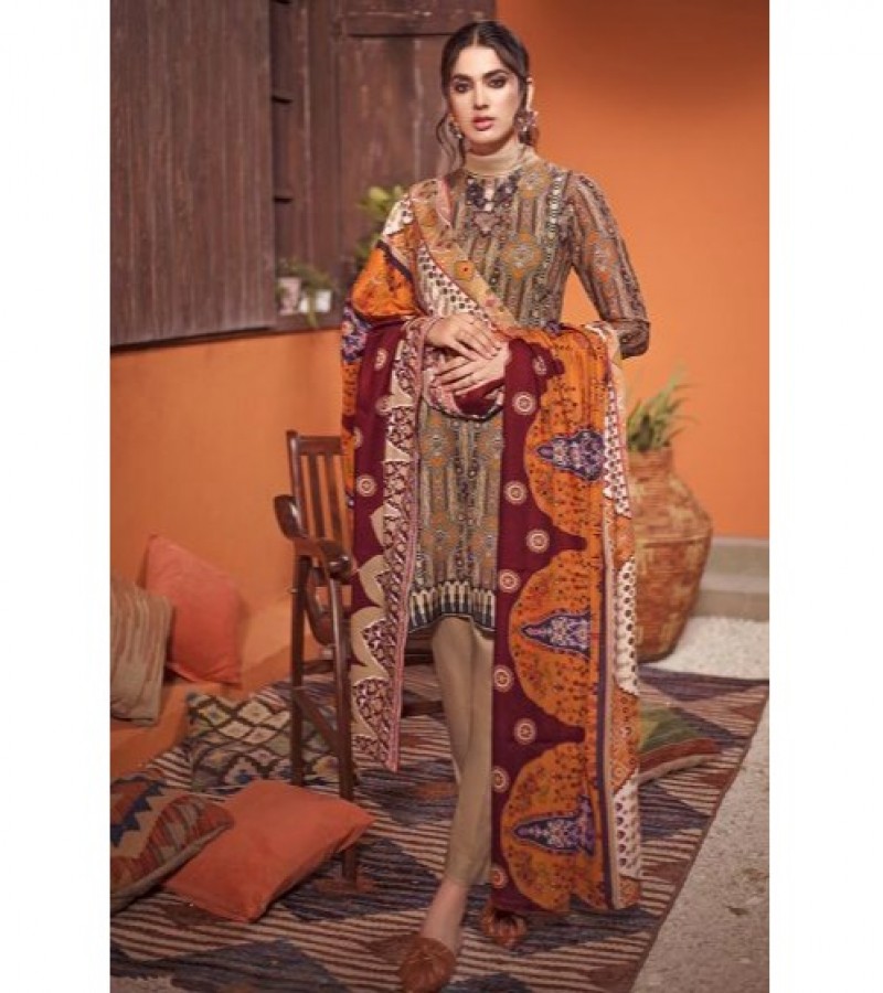 Gul Ahmed 3 PC Unstitched Twill Linen Suit with Pashmina Shawl AP-35