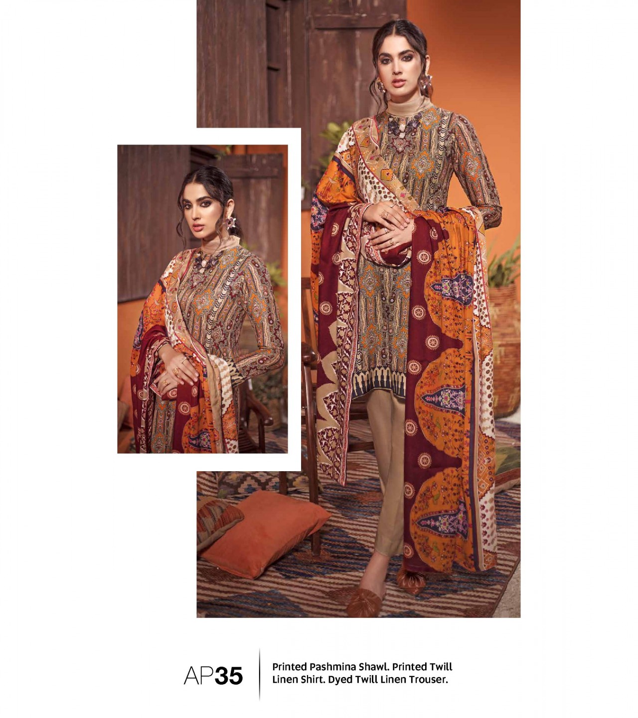 Gul Ahmed 3 PC Unstitched Twill Linen Suit with Pashmina Shawl AP-35