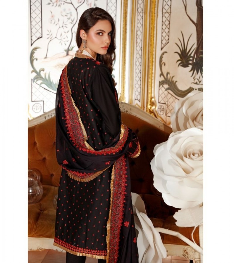 Gul Ahmed 3PC Embroidered-Suit with Silk Dupatta
