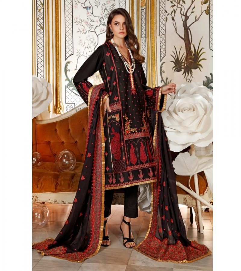 Gul Ahmed 3PC Embroidered-Suit with Silk Dupatta