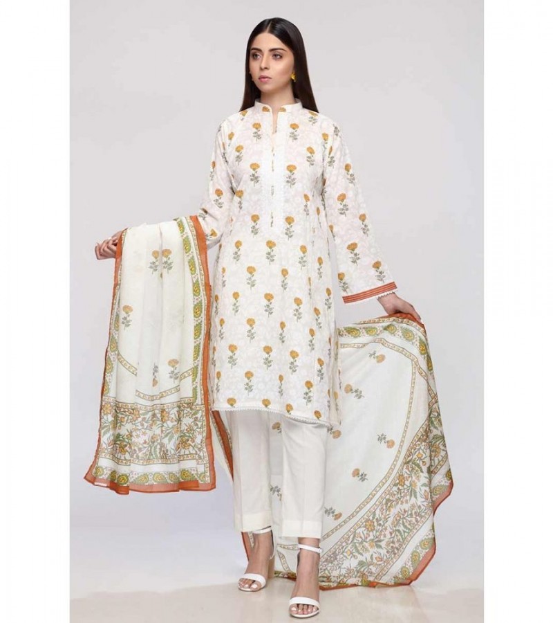 gul ahmed 3PC Unstitched Embroidered Lawn Suit