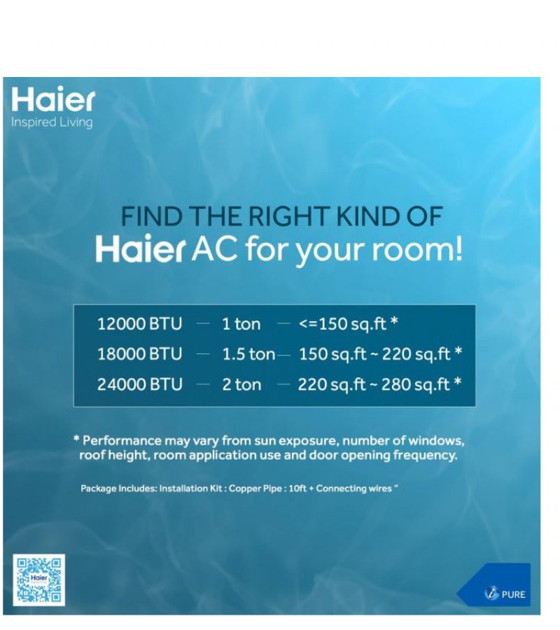 Haier 1 Ton DC Inverter-Flexis Series-UPS Enabled-3D AirFlow-HSU-12HFCE-Heat & Cool