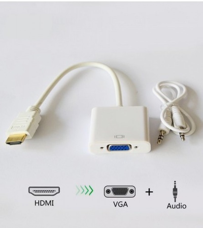 Hdmi To Vga Converter With Sound- White 1080P HDMI MALE TO VGA FEMALE VIDEO CONVERTER ADAPTER CABLE