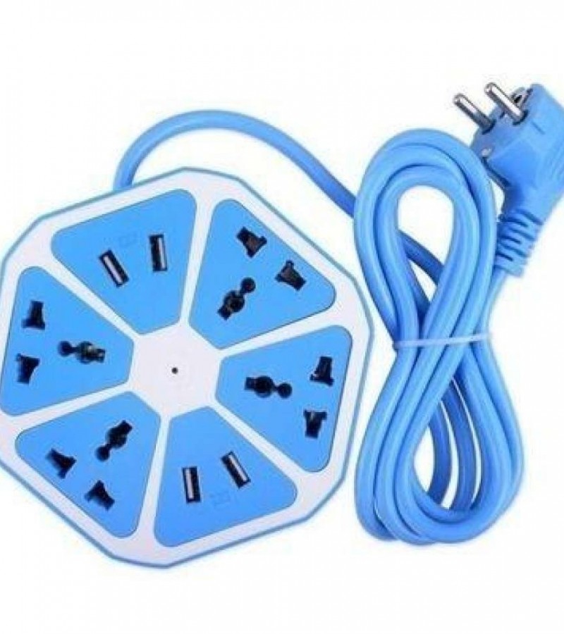 Hexagon Socket Extension with 4 USB Ports - Blue