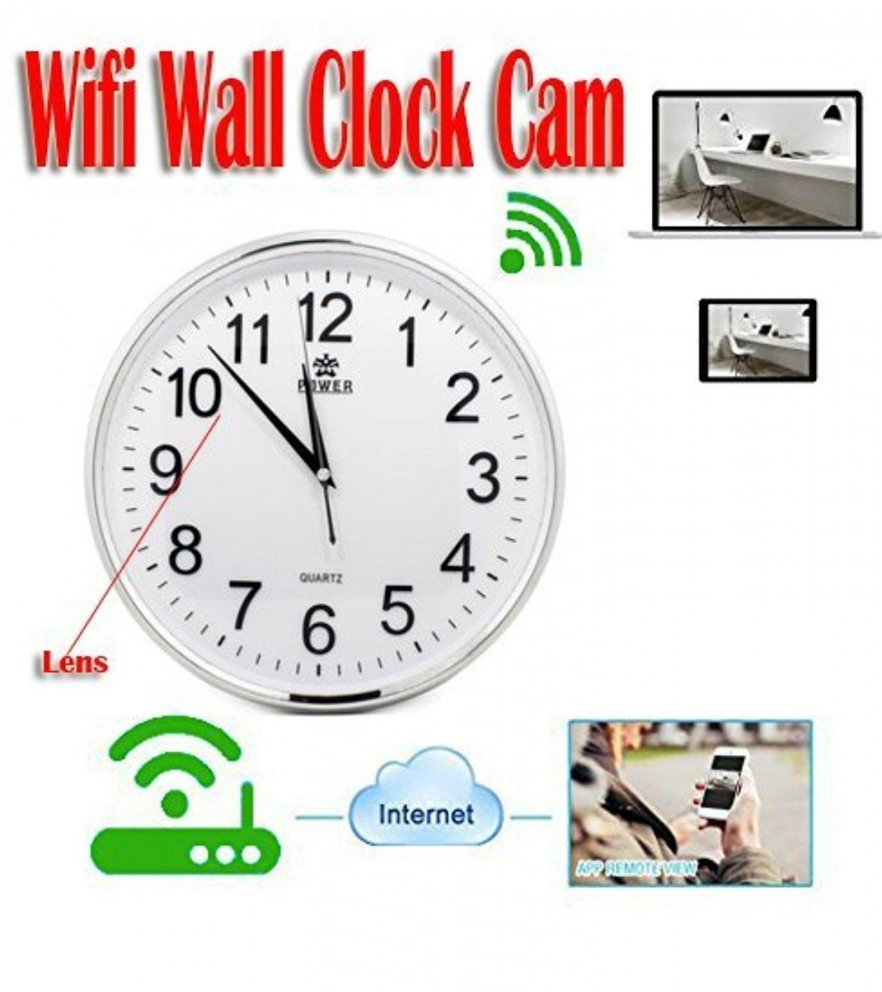 Hidden WiFi Wall Clock HD 1080p