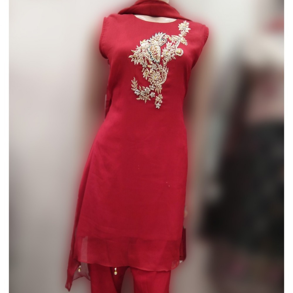 Imperial Sleeveless karandi Dress For Girls - Red - Medium
