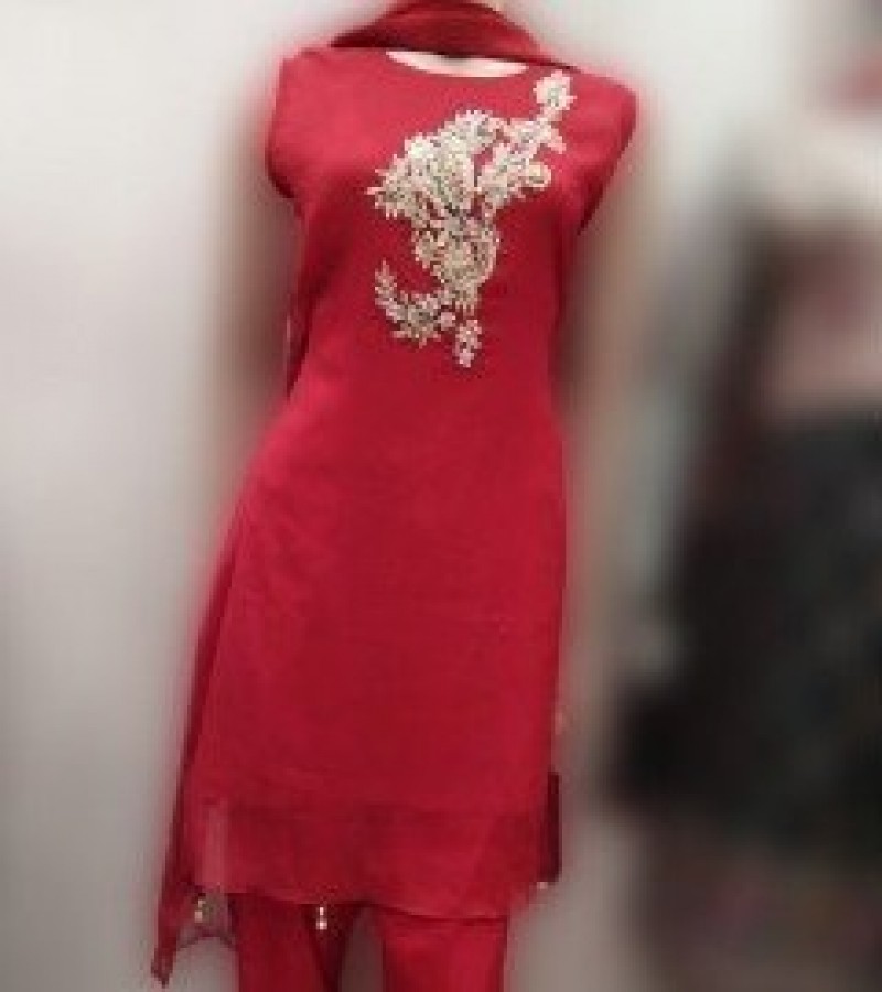 Imperial Sleeveless karandi Dress For Girls - Red - Medium
