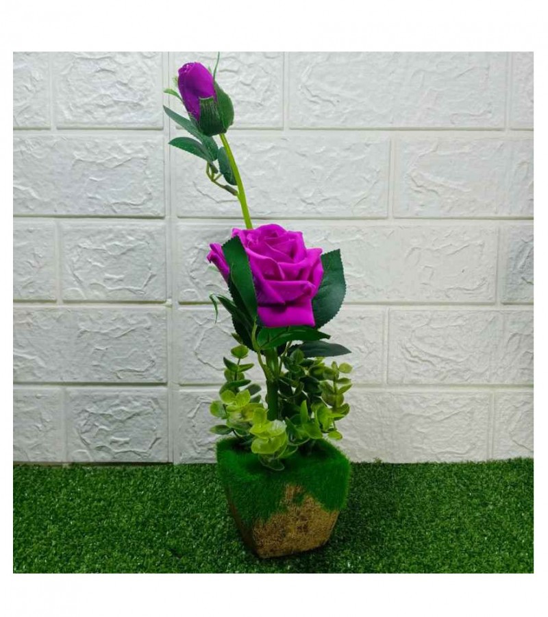 Imported Artificial Rose Flowers With Grass Pot For Home Decoration Plant for Office Table