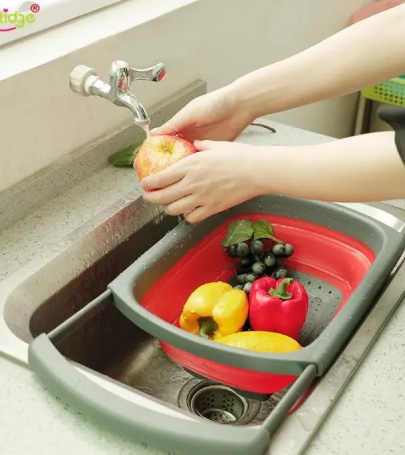 Kitchen Colander Fruit Vegetable Washing Basket Foldable Strainer Collapsible Drainer Over The Sink