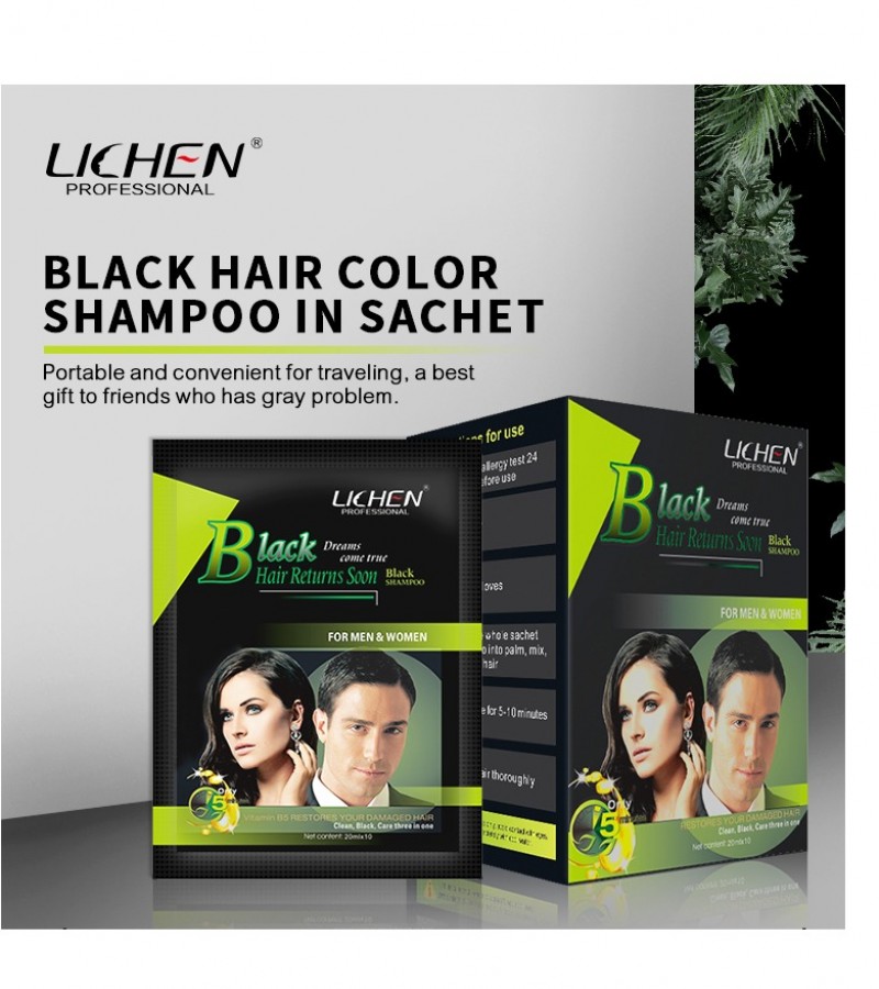 Lichen 10 Black Fast instant Hair Dye Color Shampoo sachet Hair Colour Shampoo Sashe box