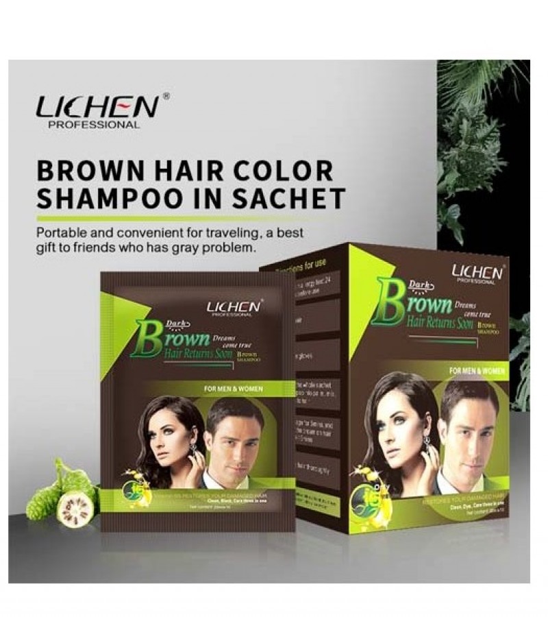 Lichen 10 Browm Fast instant Hair Dye Color Shampoo sachet Hair Colour Shampoo Sashe box