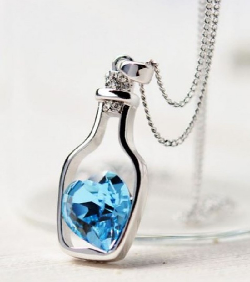 Love BottleBlue Heart Crystal Pendant
