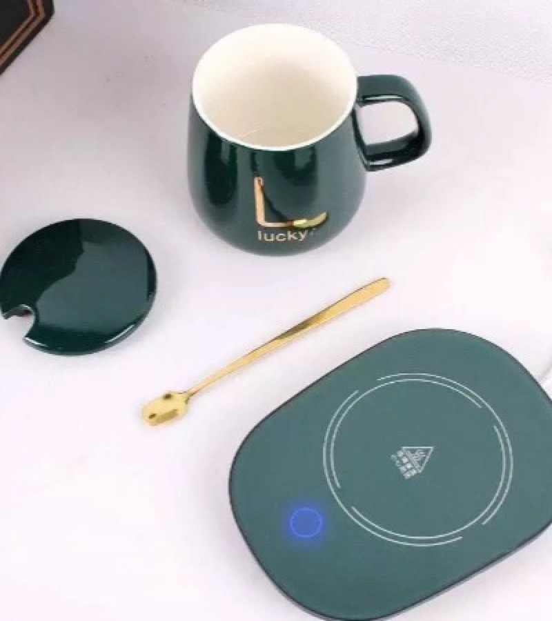 Lucky Coffee Cup Warmer Heating Cup Pad Ceramics Mug Mat Tea Coffee Heater with Cup Spoon