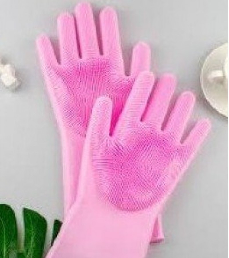 Magic Reusable Silicone Gloves with Wash Scrubber, Heat Resistant, for Cleaning