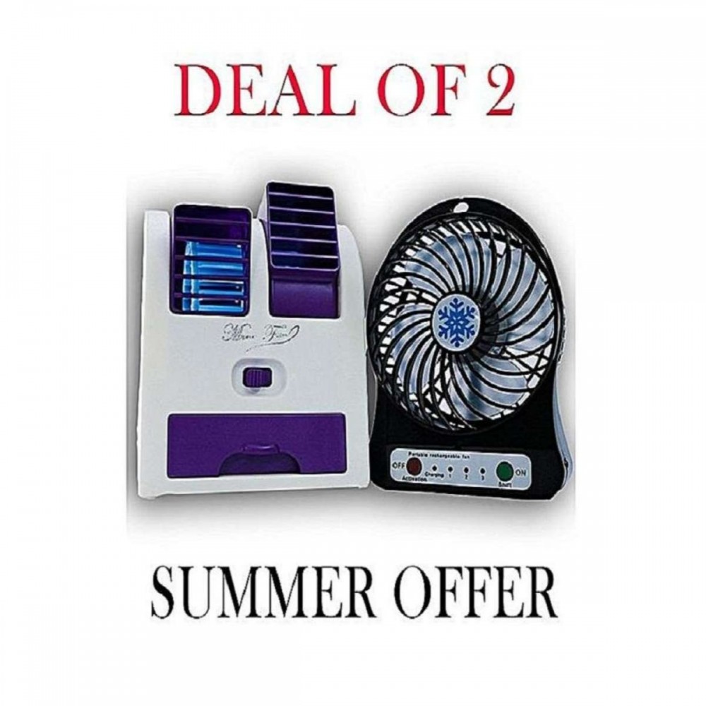 Makkah mall Deal of 2 - Mini USB Air Conditioner Coolar Fan and USB Rechargeable Portable Mini Fan (
