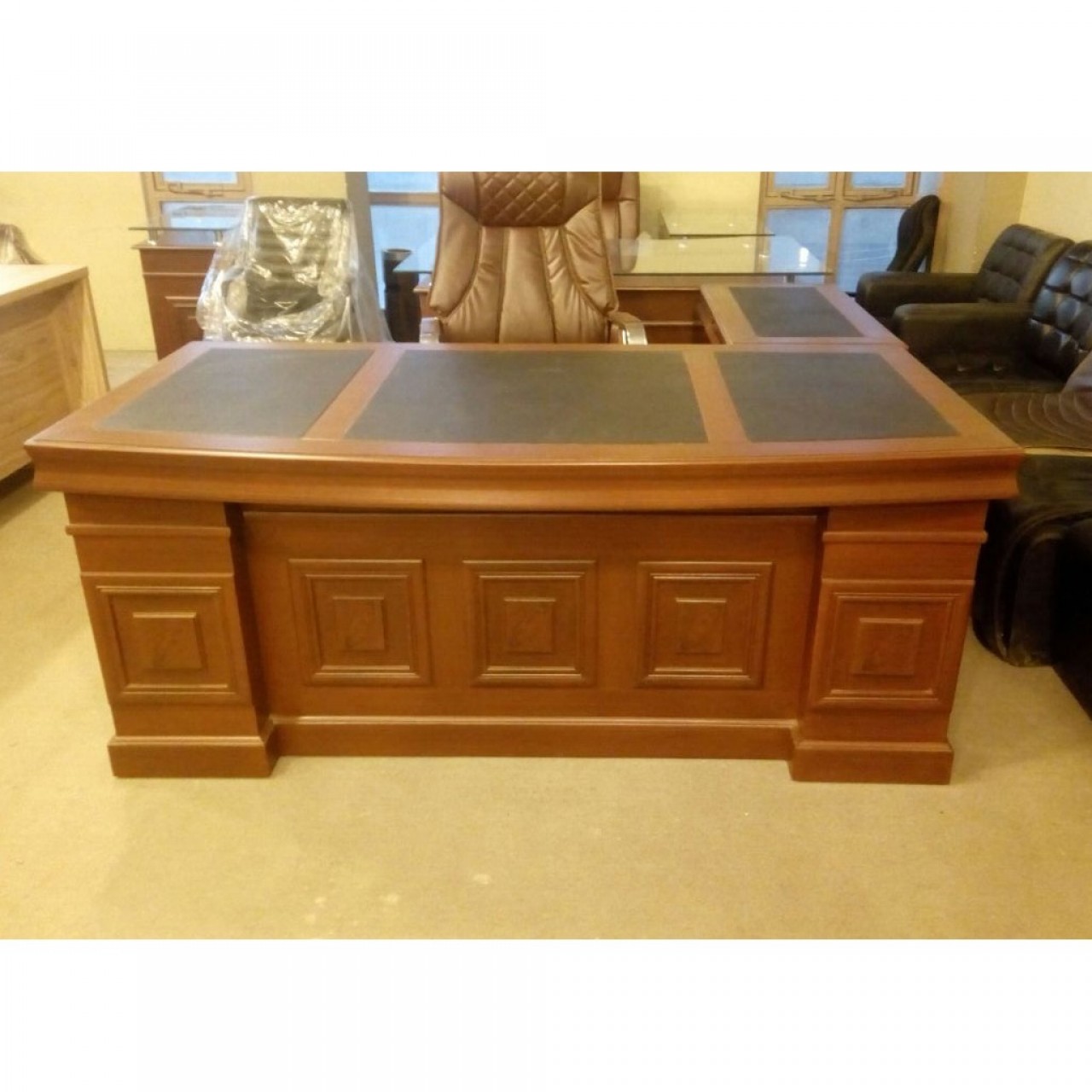 MDF Front & Side Office Table - Leather Top - Imported Hardware & Lamination