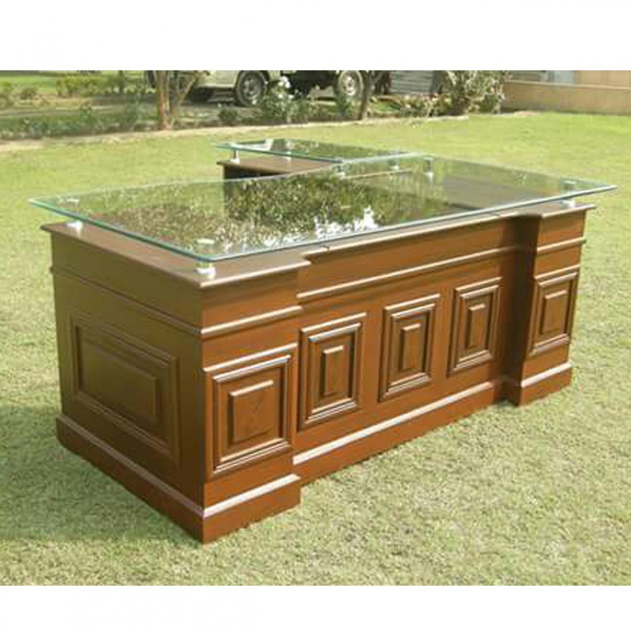 MDF & PVC Classic Wooden Office Table With Top Glass - Moveable & Folding Table