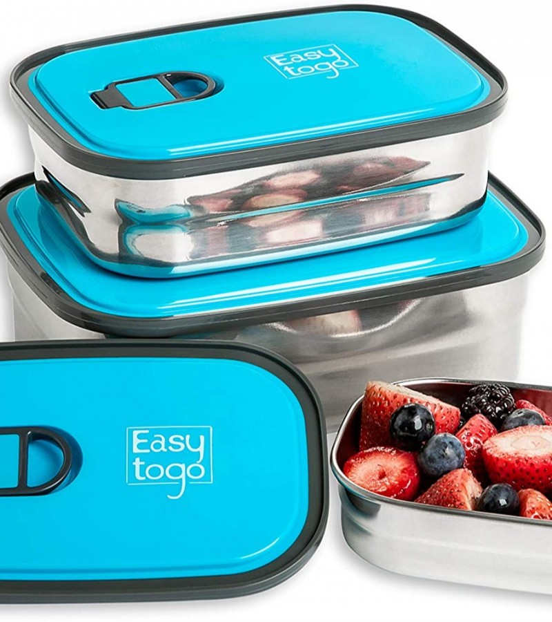 Medium Rectangle Stainless Steel Metal Storage Food Containers/ Lunch Box for Men Women or Kids ,