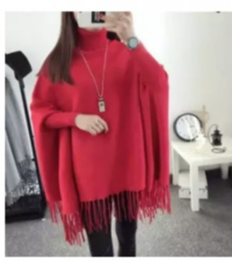 MG New Women Stylish Sweater Ponchos Black, Grey & Red Color