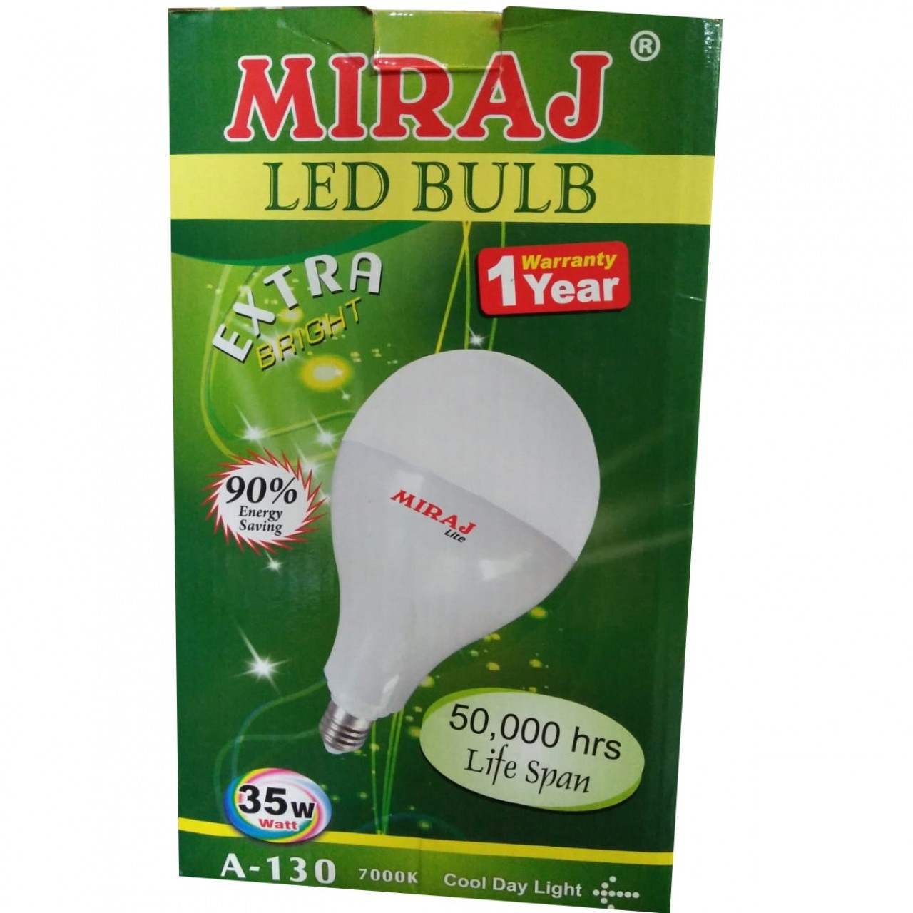 Miraj A-130 Extra Bright LED Bulb - 35W - 1 Year Warranty