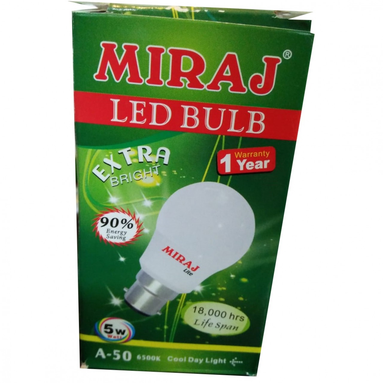 Miraj A-50 Extra Bright LED Bulb - 5W  - 1 Year Warranty