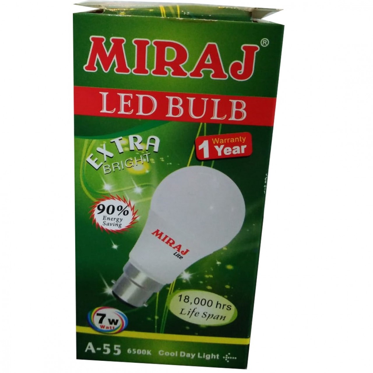 Miraj A-55 Extra Bright LED Bulb - 7W - 1 Year Warranty