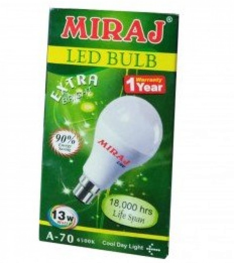 Miraj A-70 Extra Brite LED Bulb - 13Watt - 1 Year Warranty