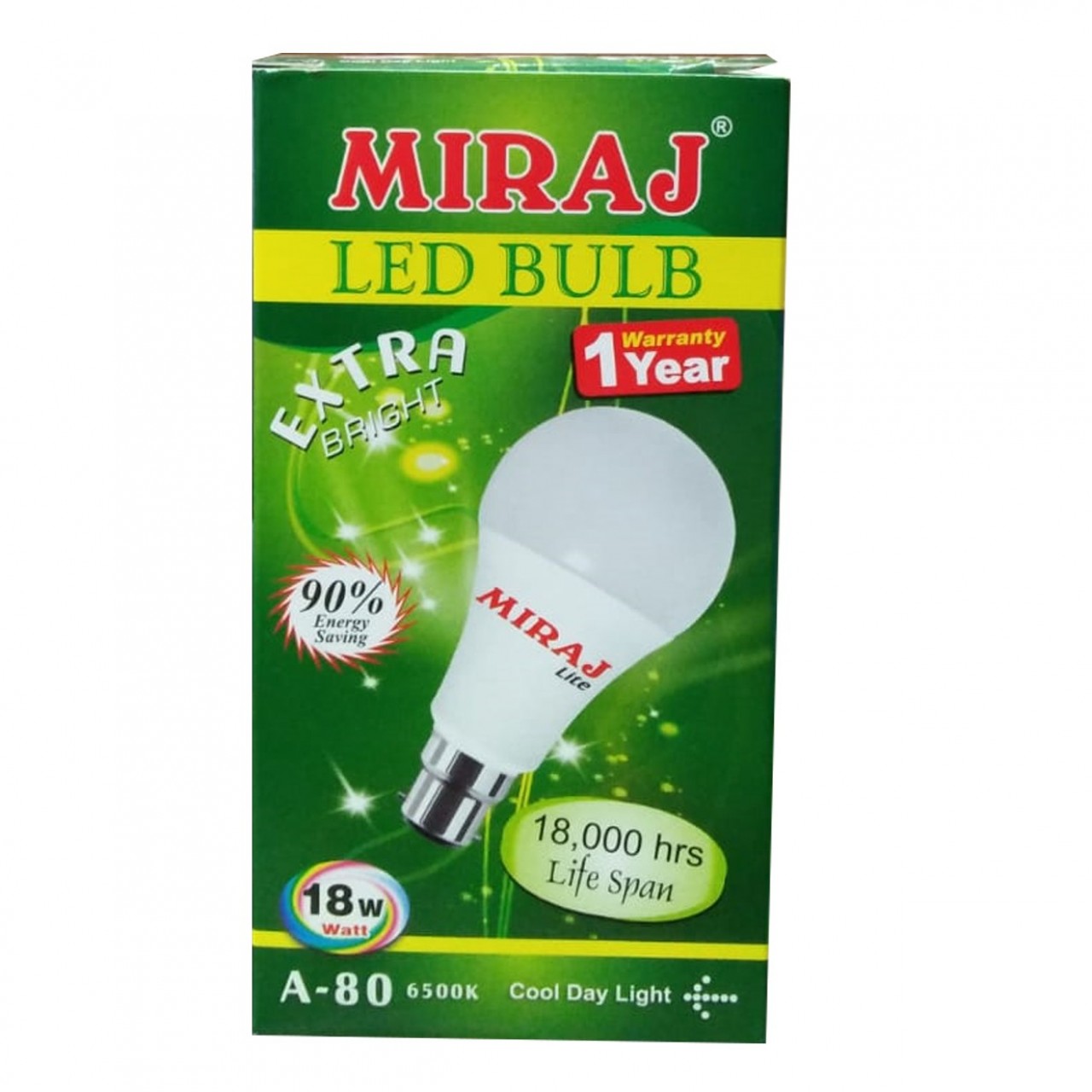 Miraj A-80 Extra Bright LED Bulb - 18W - 1 Year Warranty