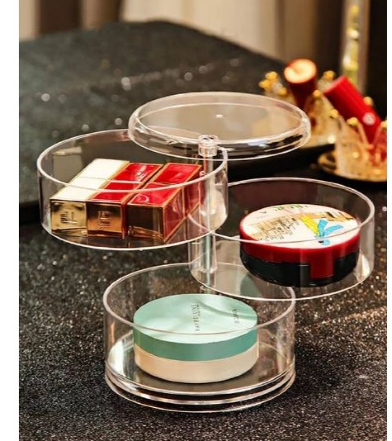 Multifunctional Plastic 3-Layer Rotating Jewelry Box Earrings Necklace Ring Storage Organizer