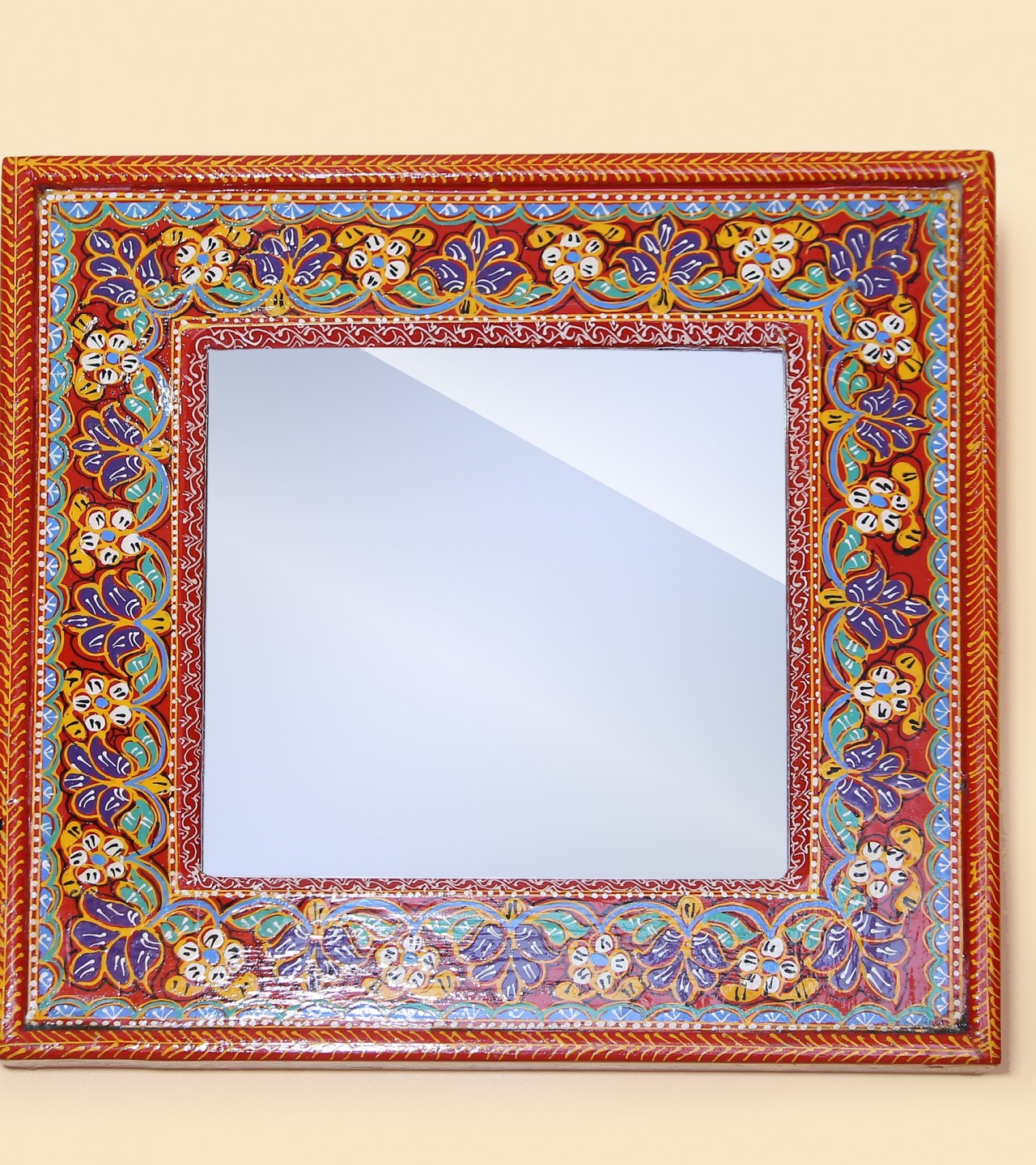 Naqshi Frame Mirror Red