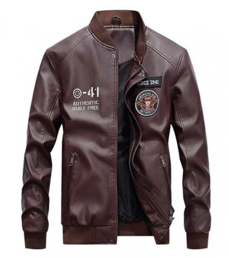 Zander Stylish Buttoned Leather Jacket-Reddish brown