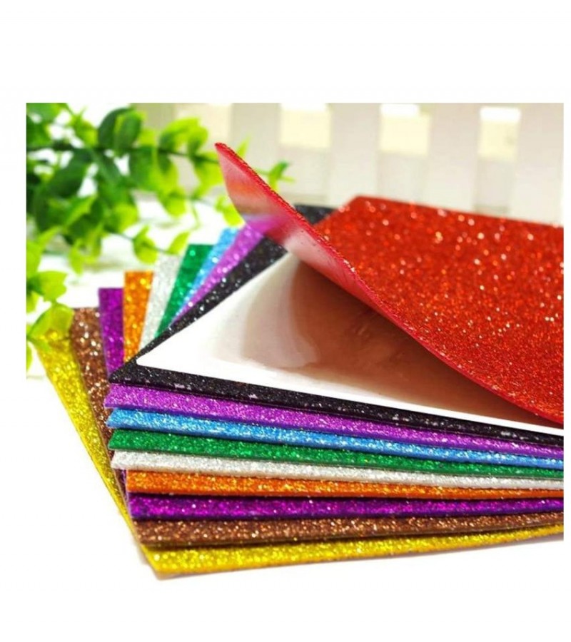 Pack of 10 Multi Color Glitter Foam Sheets for Children's Craft Activities