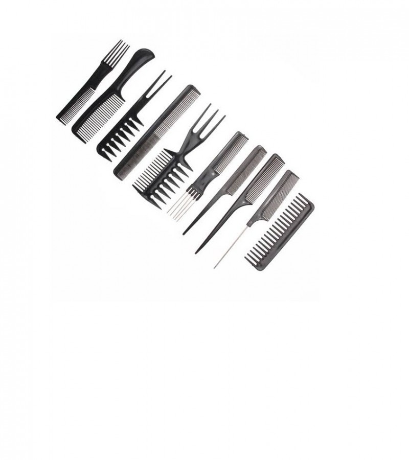 Pack of 10 - Professional Salon Hair Comb Set - Black