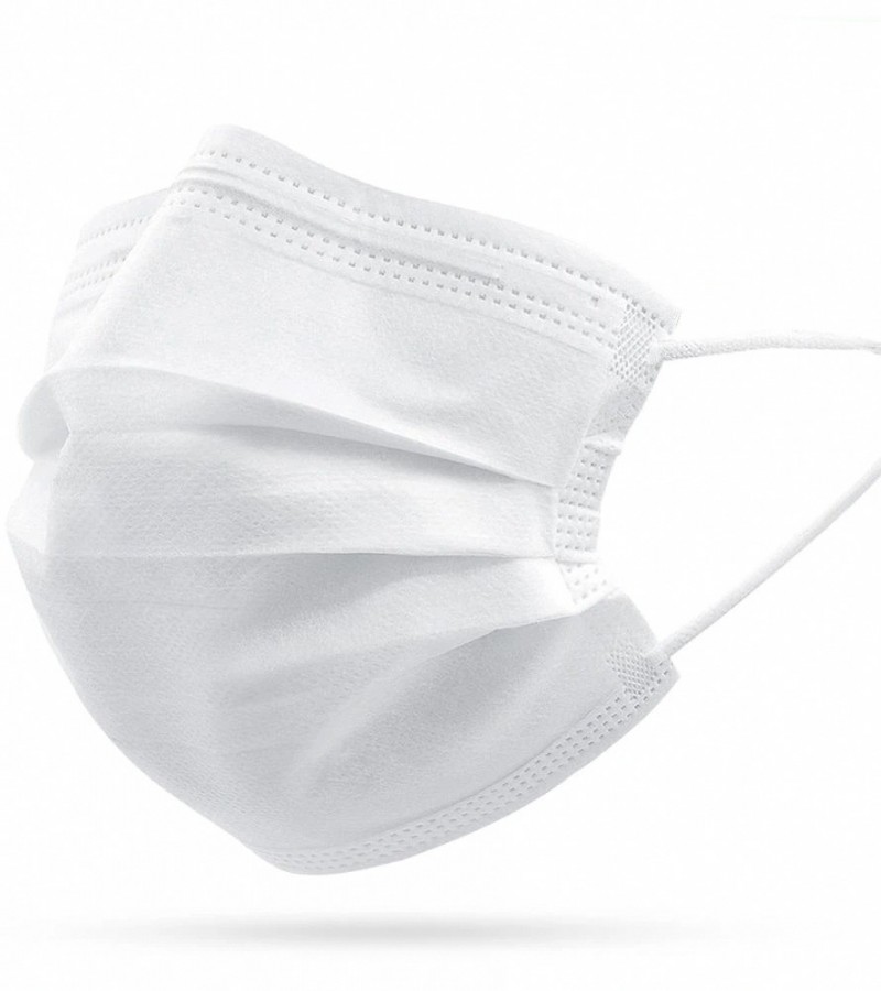 Pack of 10 white Disposable Surgical Face Mask 3-Ply (Layer) Strong Filtration and Nose Pin 70/Gsm