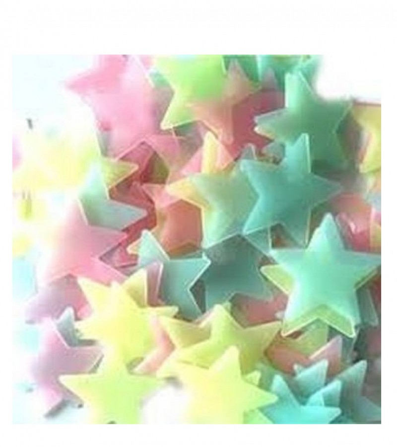 Pack of 100 - 3D Stars Glow In The Dark Wall Stickers Luminous Fluorescent Wall Stickers