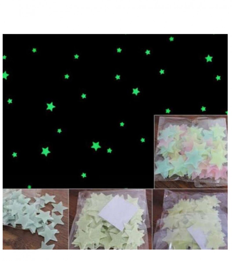 Pack of 100 - 3D Stars Glow In The Dark Wall Stickers Luminous Fluorescent Wall Stickers