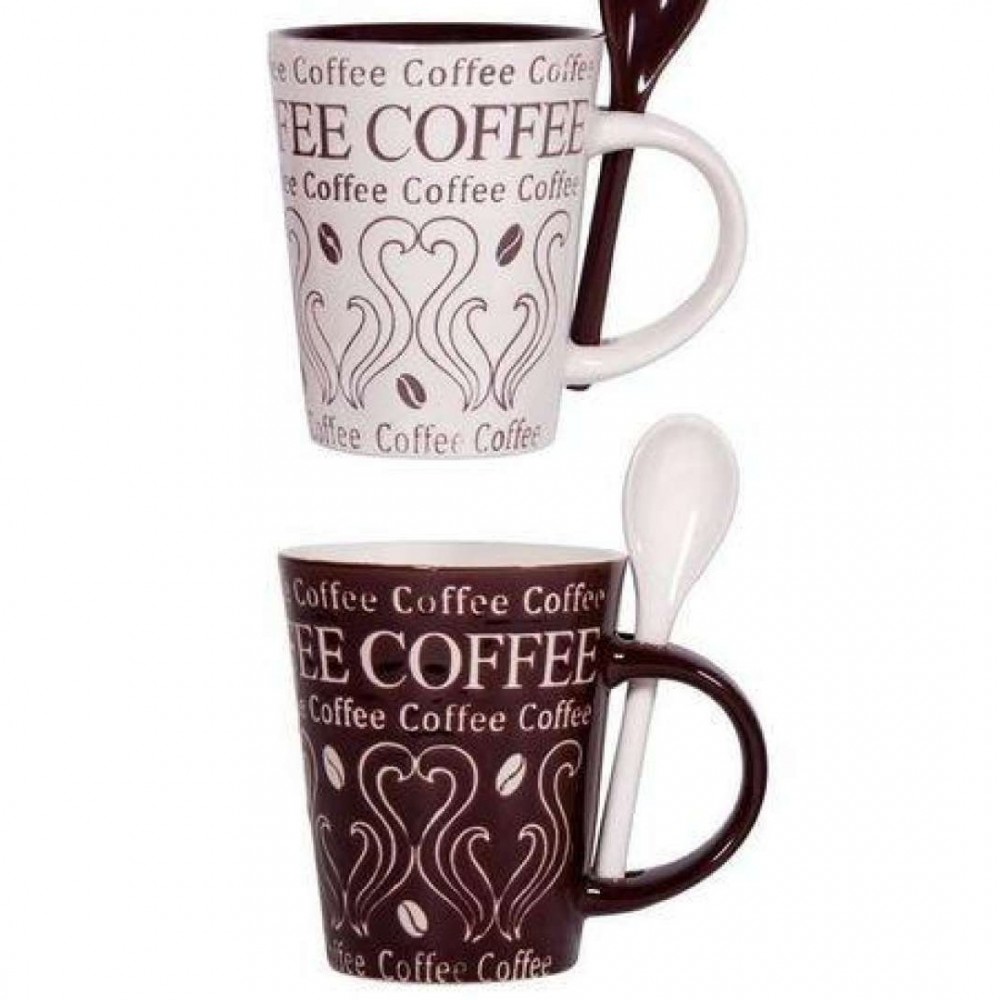 Pack Of 2 - Coffee Mugs & Spoons